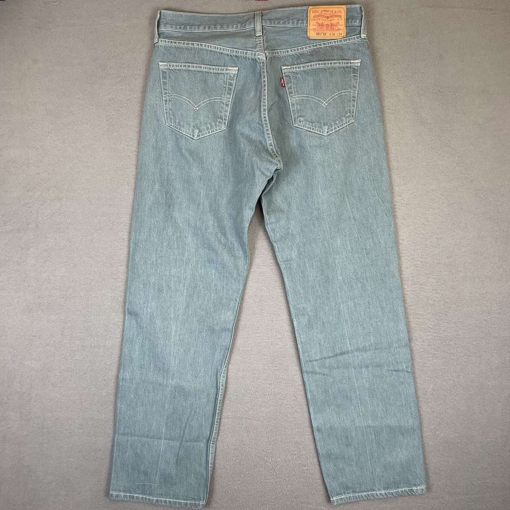 Levi's 501 XX Teal Turquoise Button Fly Classic Fit Denim Jeans Mens 36x34 Blue
